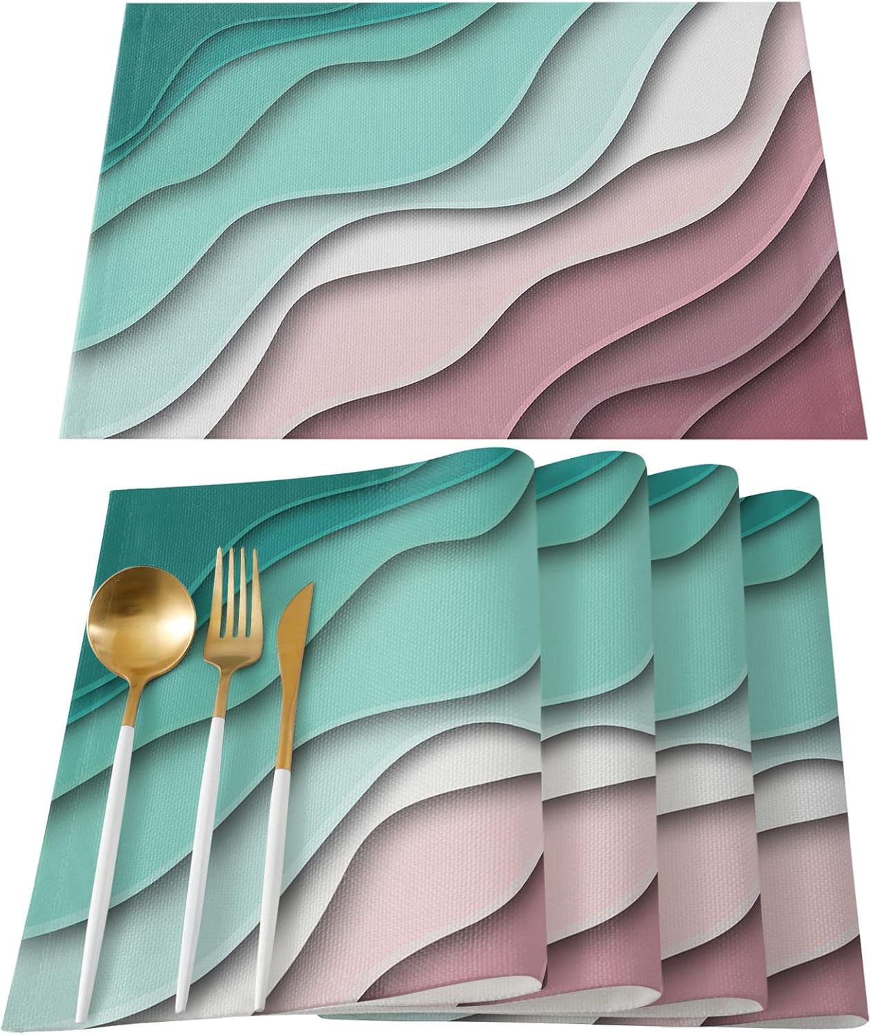 Placemats Green Turquoise Modern Geometric Place Mats for Dining Room Dinner Table Abstract Beach Washable Table Mats Kitchen Decorations Set of 4