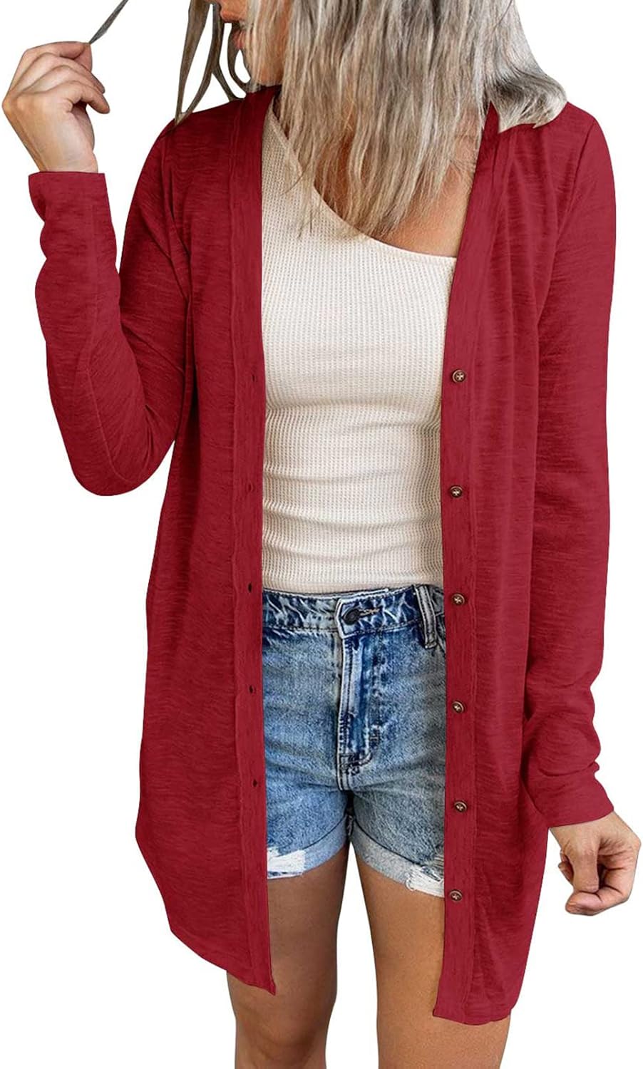 MEROKEETY Women's Open Front Lightweight Cardigan Long Sleeve Button Down Loose Outwear with Pockets