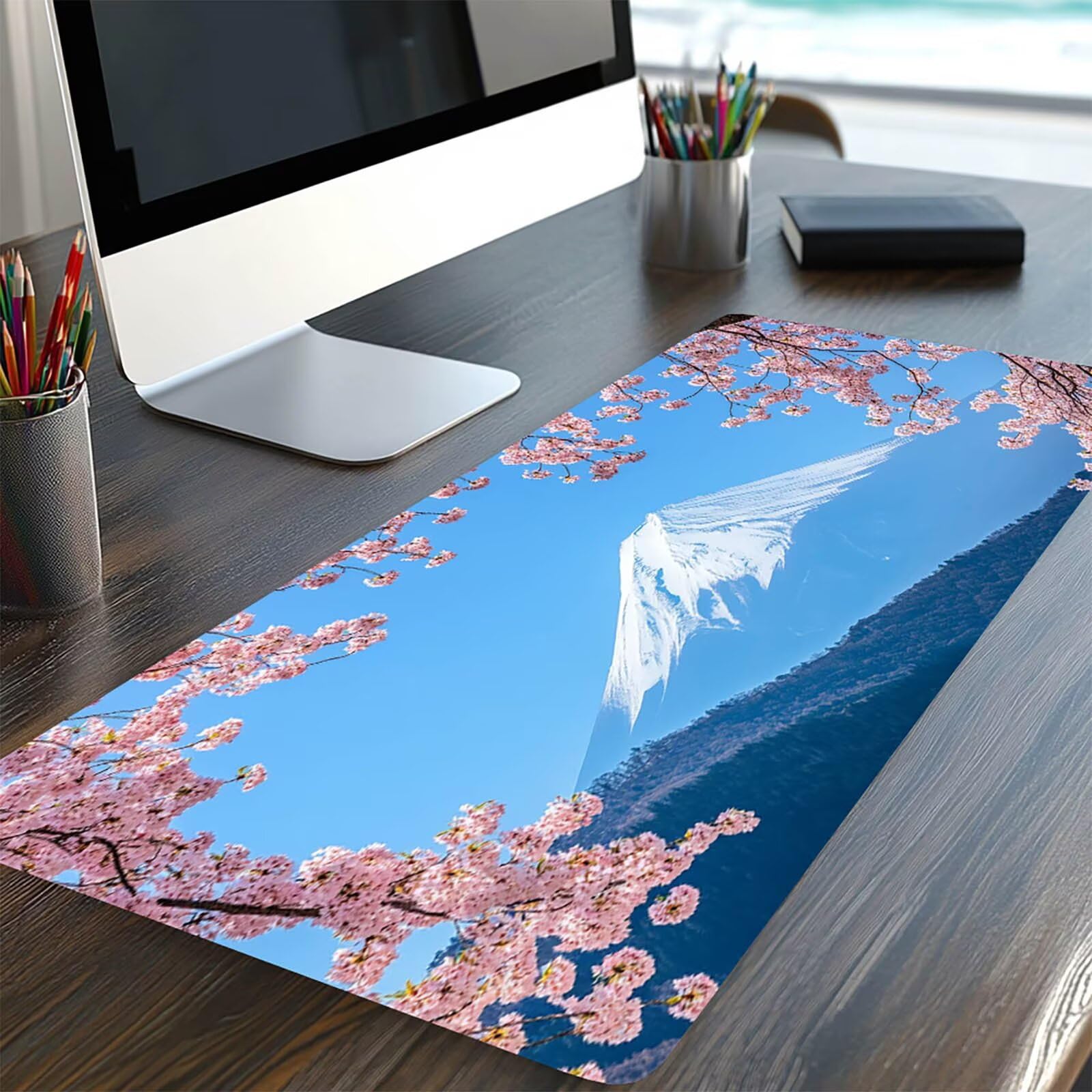 Podkładka pod mysz xxl 1200 x 600 x 3 mm uchwyt Fuji Desk Mat Kwiaty wiśni mata na biurko do gier szyte krawędzie trwała i wodoodporna konstrukcja z antypoślizgową gumową podstawą na prezent