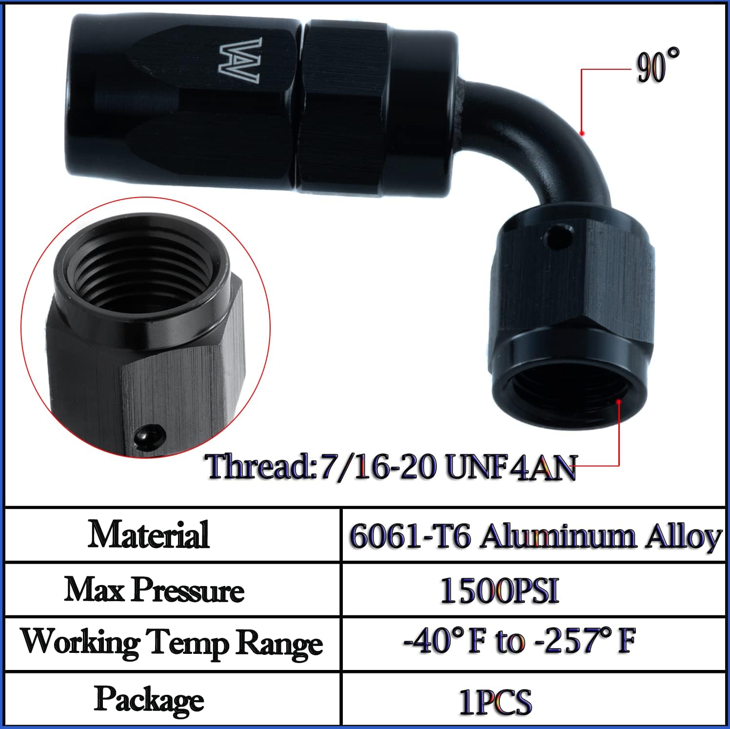 4AN 90 Degree Swivel Hose End Fitting Aluminum Black
