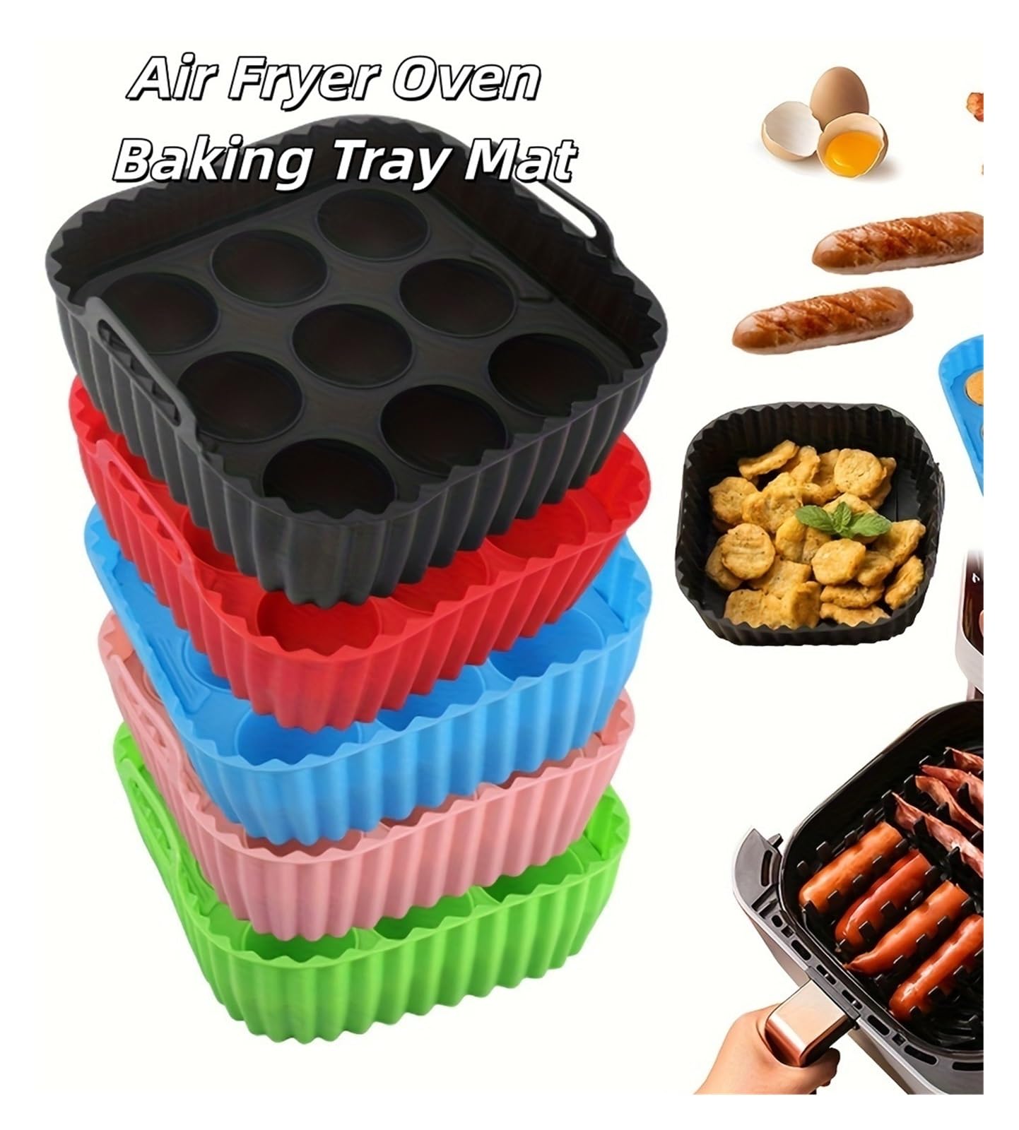 Genérico Bandeja for Hornear de Silicona de 2 Piezas for freidora de Aire | Antiadherente, resistente al calor, reutilizable, fácil de limpiar, versátil(2Pcs Red)