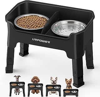 URPOWER Mess Proof Elevated Dog Bowls, Splash Guard Raised Bowl Stand