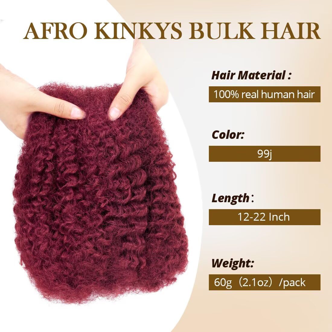 Afro Kinky Human Hair for Loc Repair 22 Inch 60g Burgundy 1 Pack Unprocessed Human Hair for Dreadlock Restoration Low Shedding Tangle Free