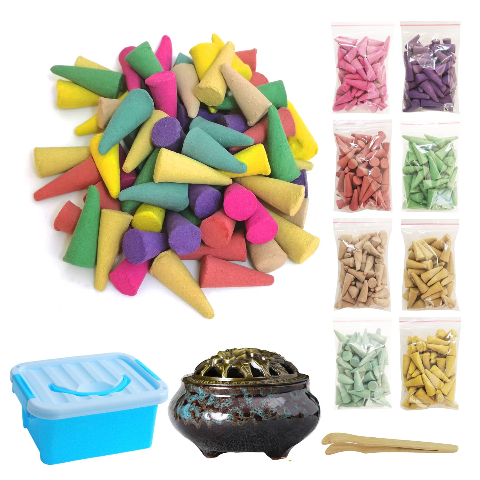 Incense ConesοΌ 8 Mixed (320 Cones Total) Cone Incense Scents, And A Ceramic Incense Burner. Natural Scent ConeοΌ For Meditation, Yoga, Purification, and Aromatherapy.