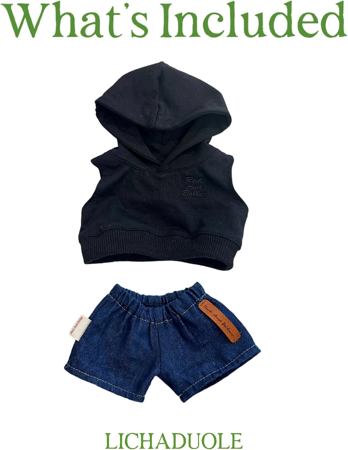 9-12"/30cm Teddybear Clothes Outfit: Black Hoodie + Denim Shorts Set for 12" Bashful Bunny, 11" Bumblybear,Medium Bartholomew Bear(NO Doll)