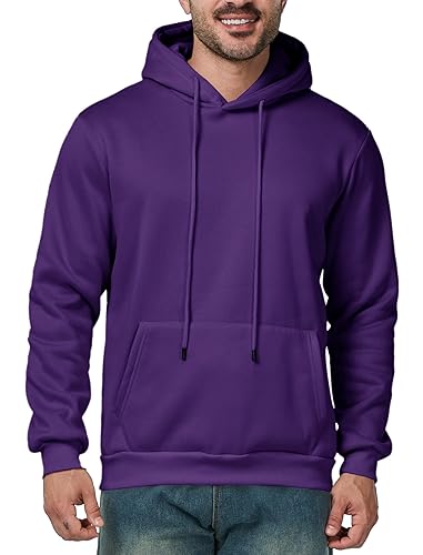 Mens Hoodies Pullover Casual Long Sleeve Drawstring Athletic Hooded Sweatshirt