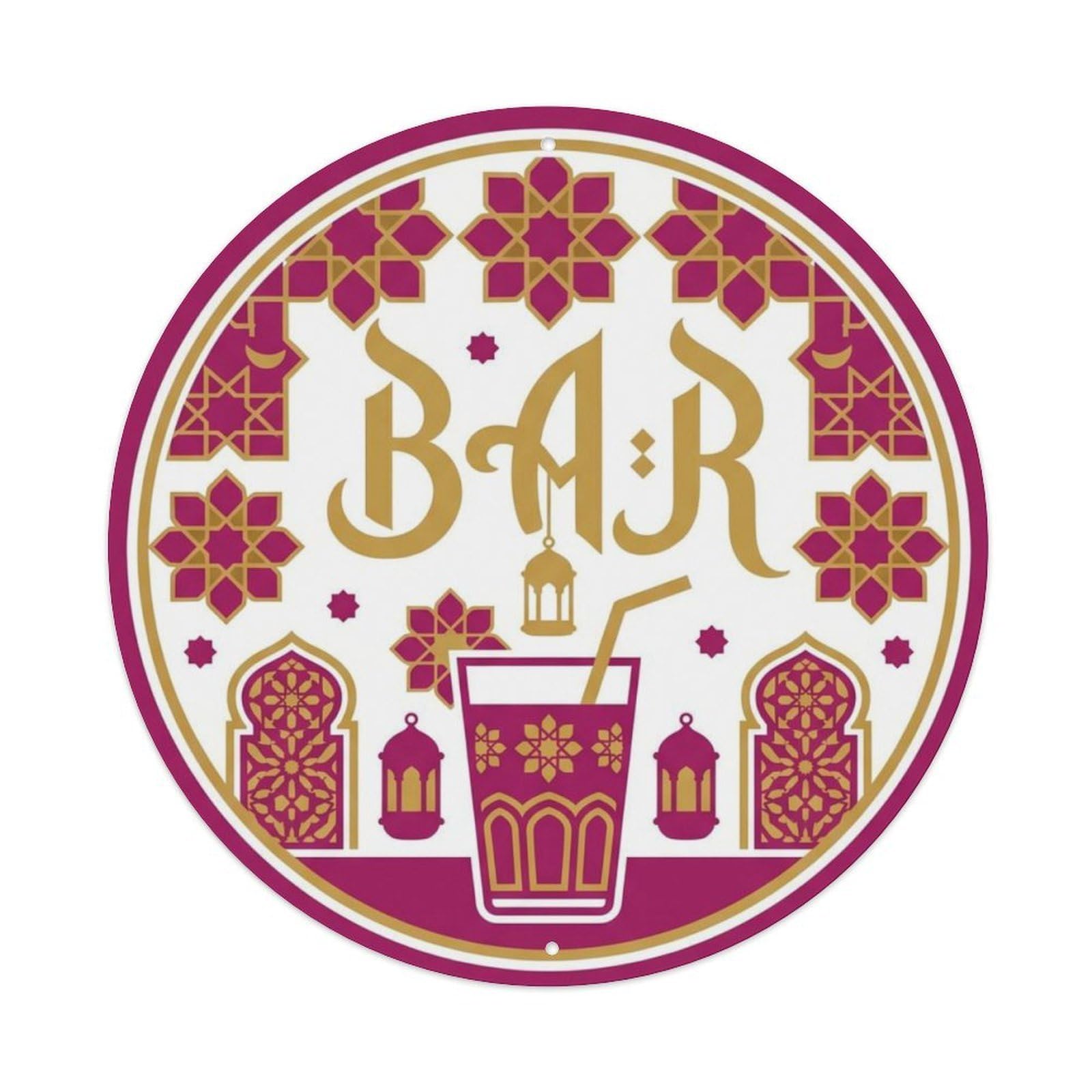 BAR Moroccan Lounge Plate Metal Tin Sign Plaque Wall Decor for Cafe, Club Bar, Office, Home Garden Round Metal Poster 8x8Inch