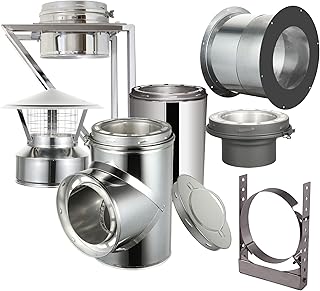 Through The Wall Kit with Spark Guard Chimney Cap for 8" Diameter 304 Stainless Steel Class-A Double Wall All Fuel Insulated Chimney Pipe (6" Length, Adjustable Wall Bracket)