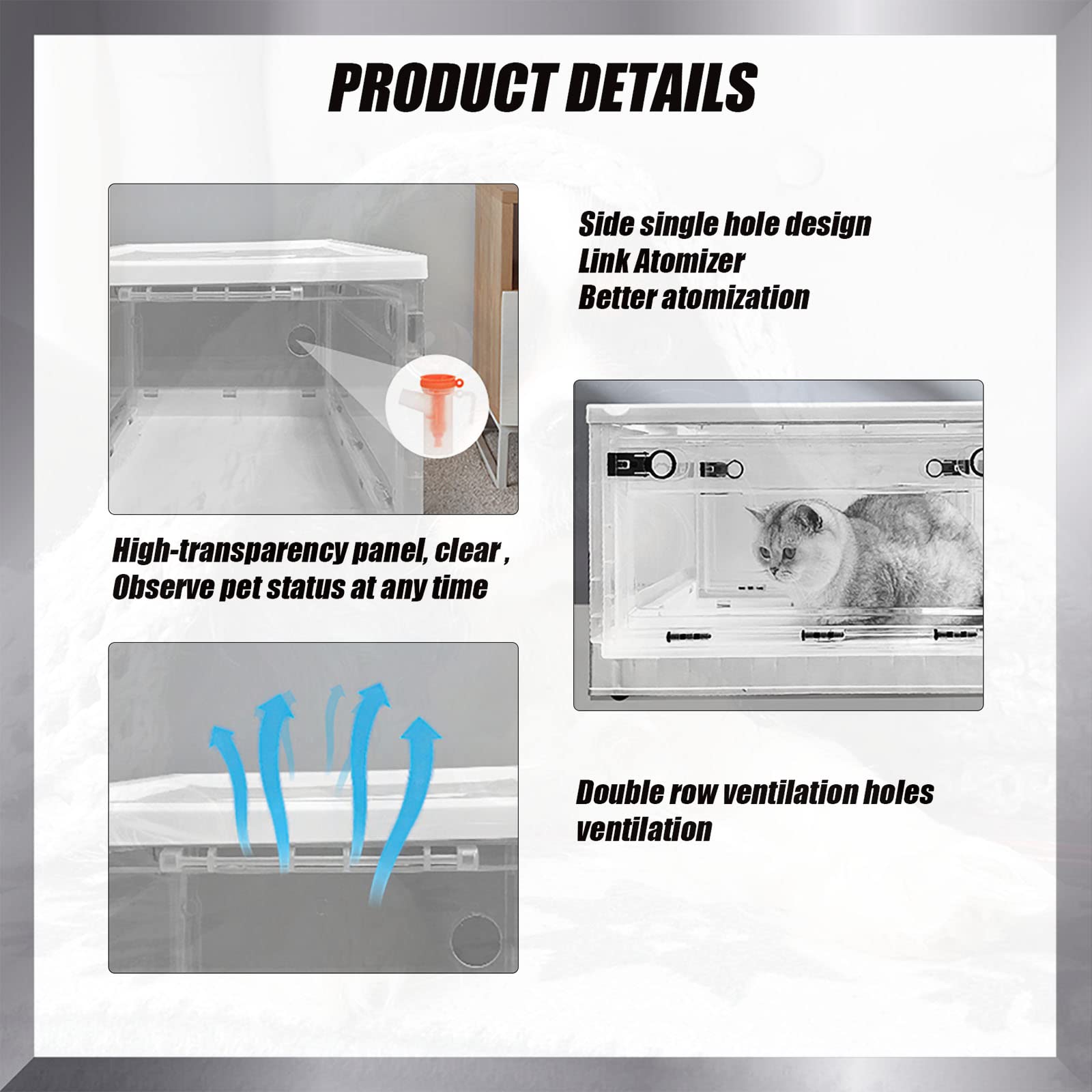 Gabbia Per Ossigenoterapia E Atomizzazione Per Cani E Gatti - Pieghevole, Trasparente, 61x40x46 Cm - Foto 2