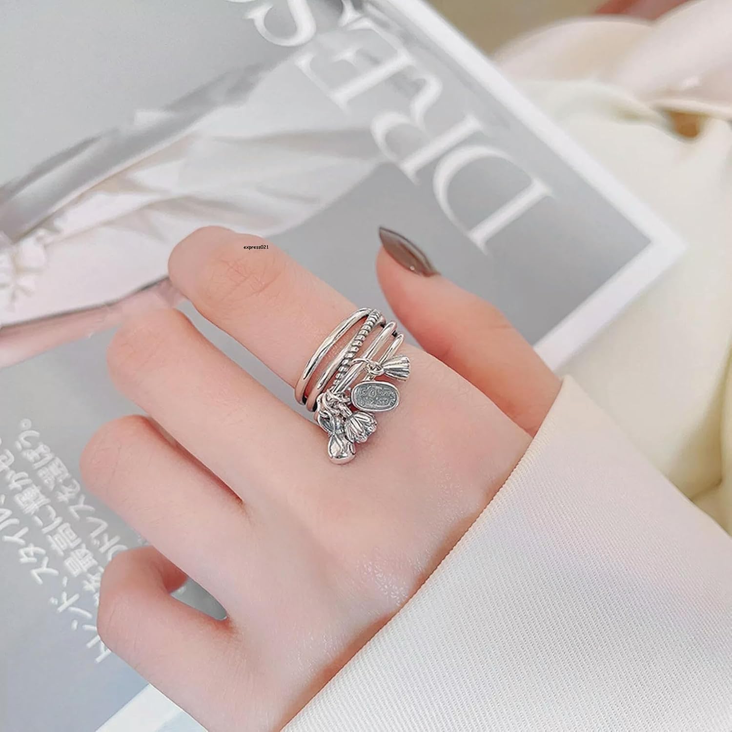 Real 925 Silver Band Men Women Lotus Momey Bag Ring
