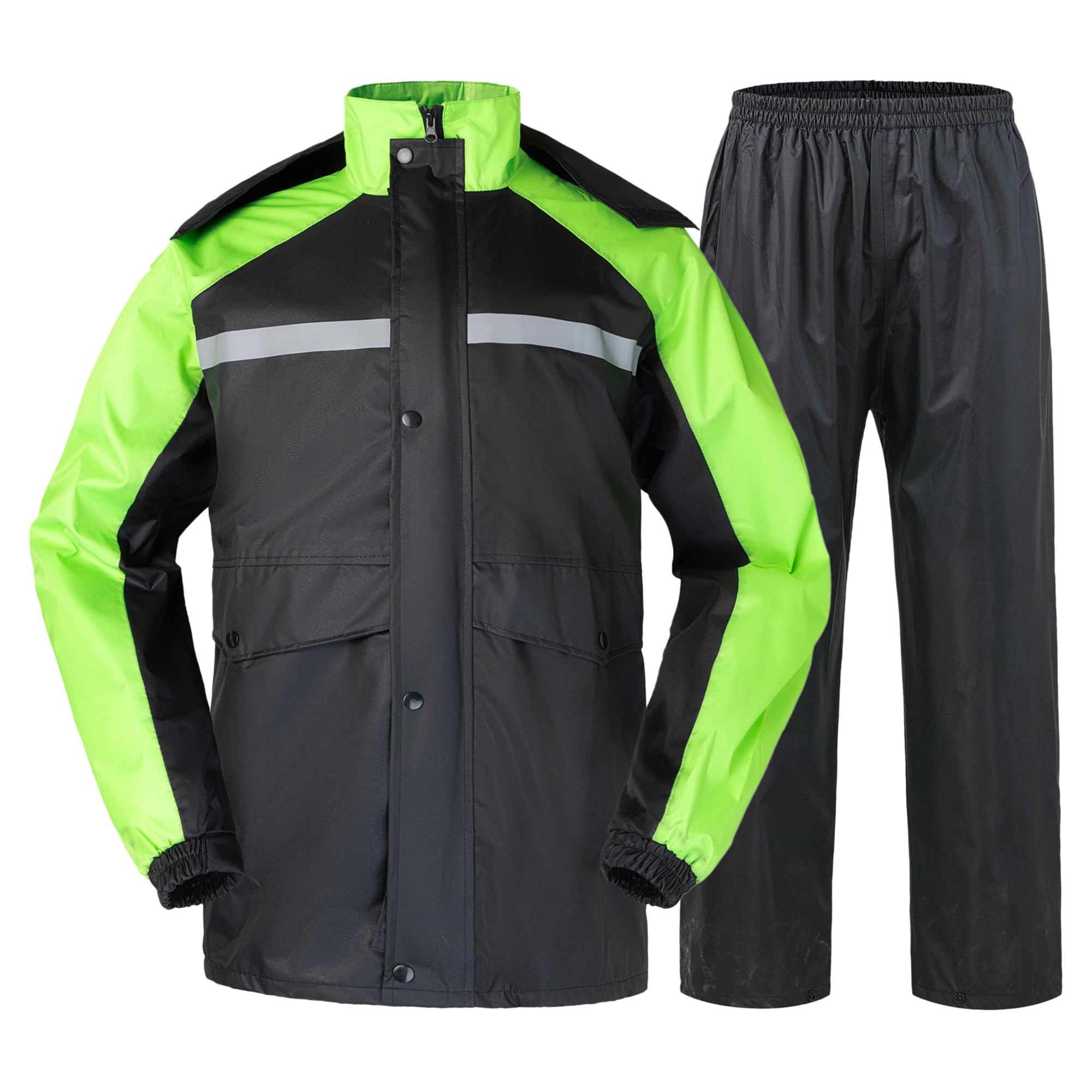 Traje de Lluvia Impermeable Hombre Chaqueta y Pantalones de Lluvia Impermeable Reflectante Ropa para La Lluvia con Capucha