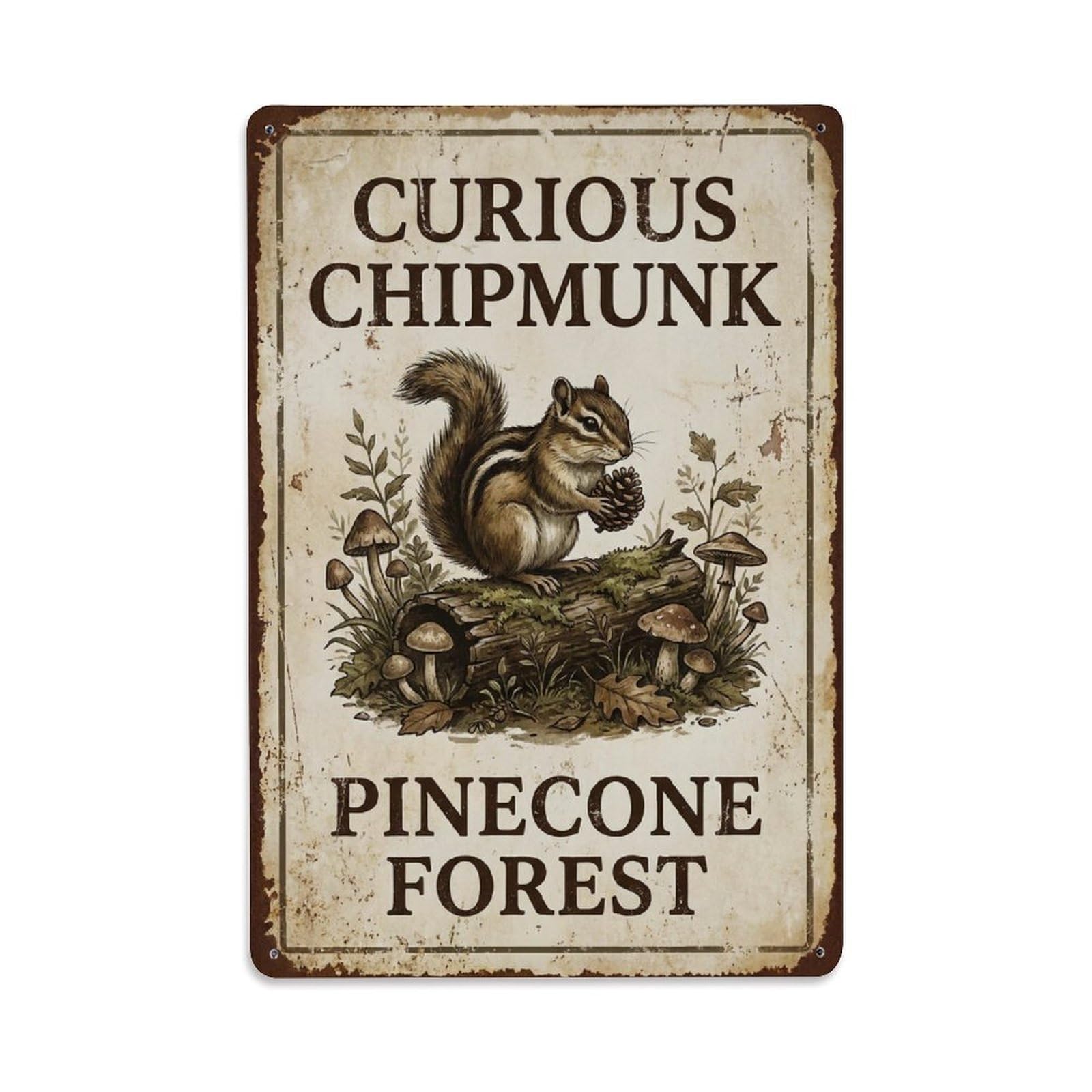 Curious Chipmunk Pinecone Forest Floor Metal Tin Sign