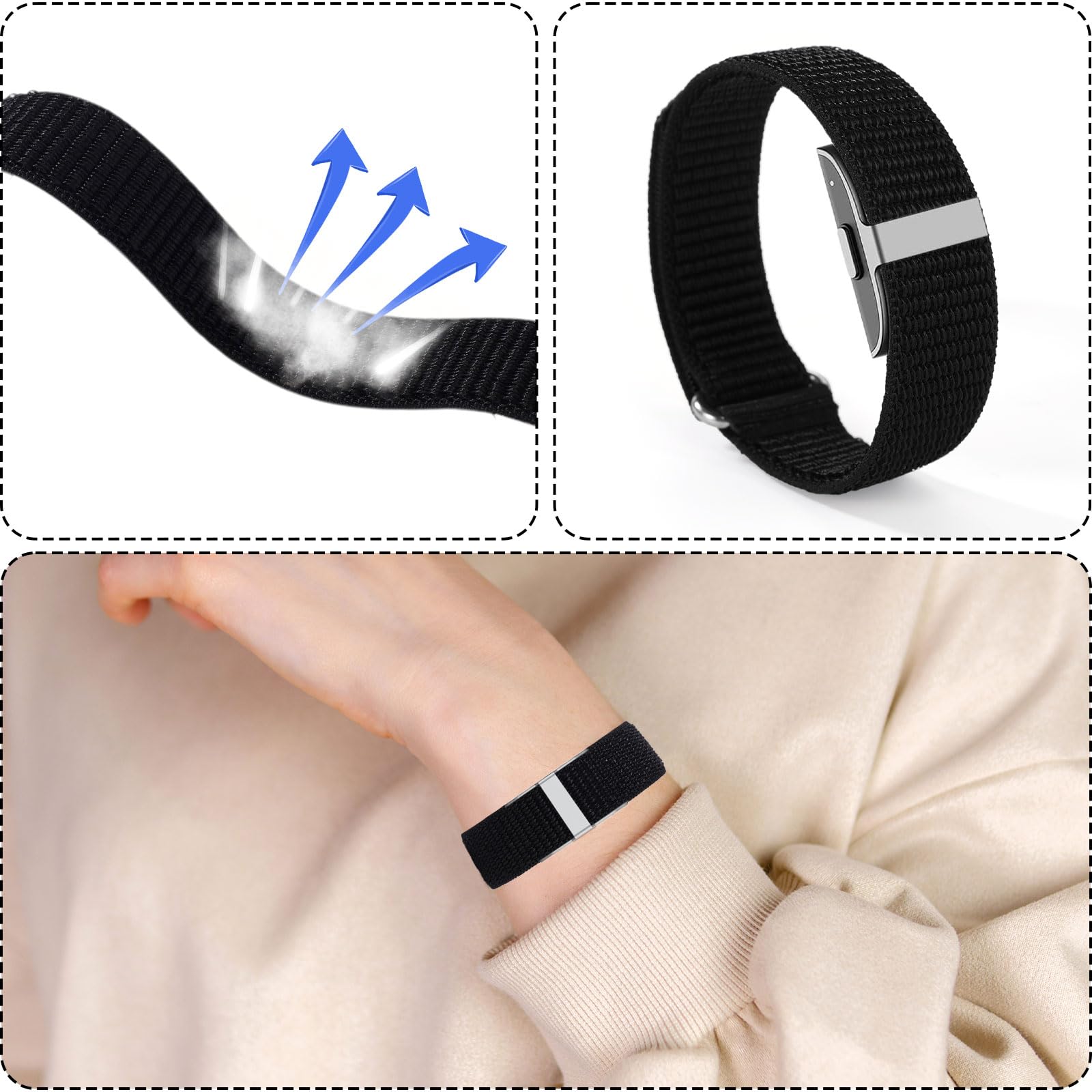2pcs Band Replacement Strap for Hume Health Band Wrist Charger Bracelet, 26.8x2cm/10.55x0.79 Inch Breathable Visible Adjustable Nylon Loop Wristband for Sleeping Hiking Cycling Women Men Gift — view 4