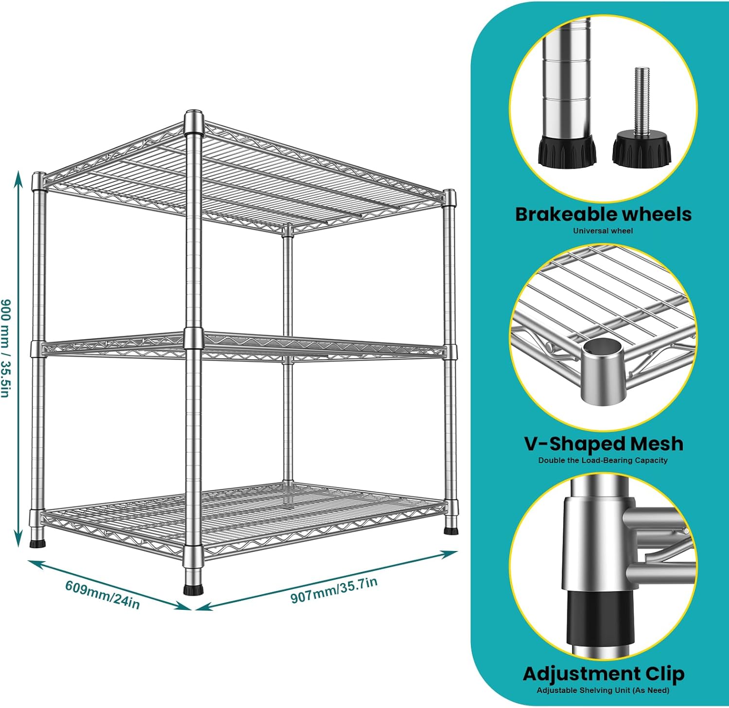 24"Depth Metal Wire Shelving Unit Storage Shelves Adjustable Kitchen shelf Microwave Stand Sturdy Steel Bakers Rack Standing Organizer 1650LBS for Commercial Pantry Garage Factory industrial warehouse