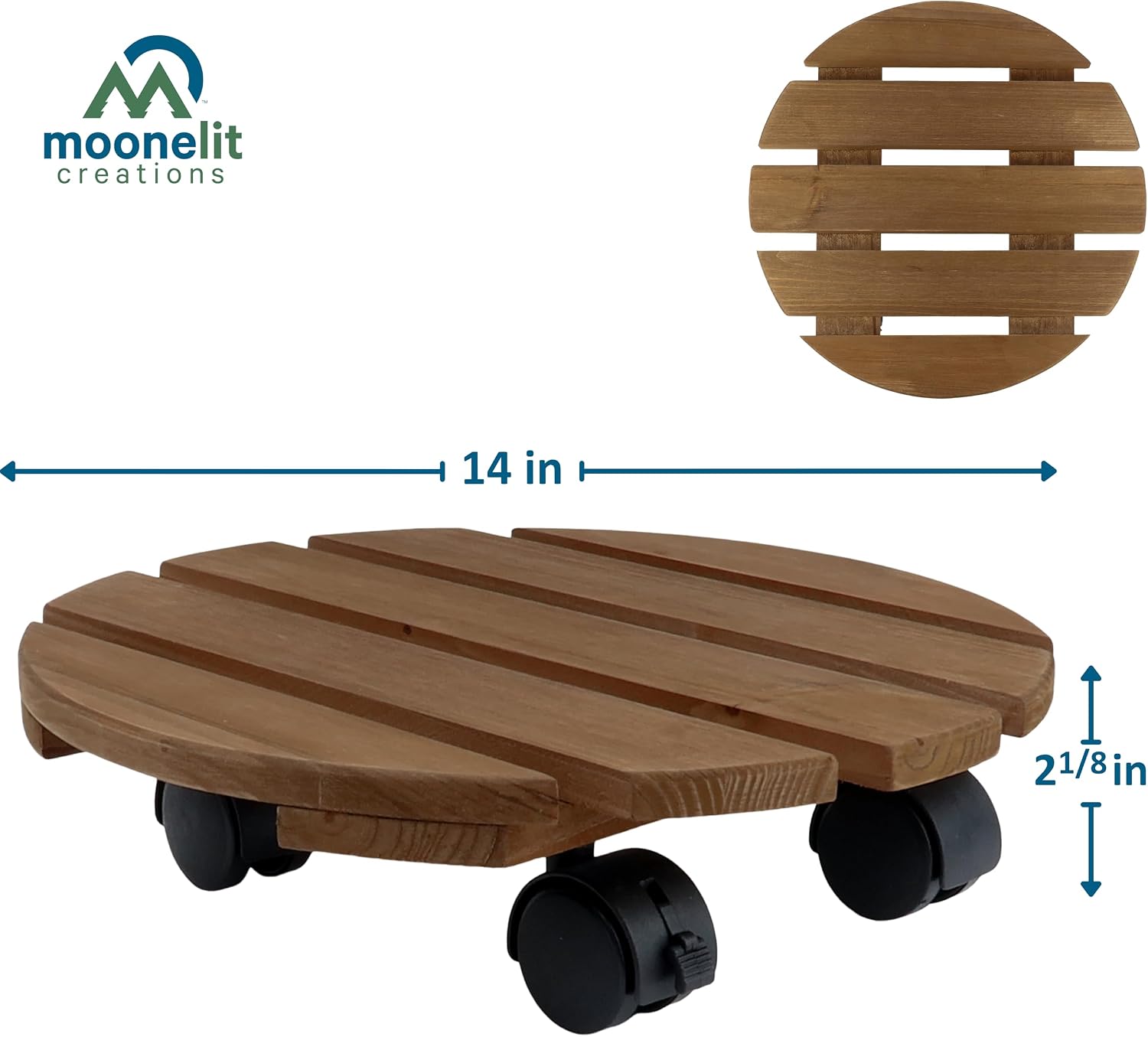 Fir Wood 12" Plant Caddy, 2 Pack, with Heavy Duty Wheels, 110 Lbs Capacity Dolly with 360-Degree Lockable Wheels for Plant Pots & Heavy Objects, Indoor/Outdoor Use