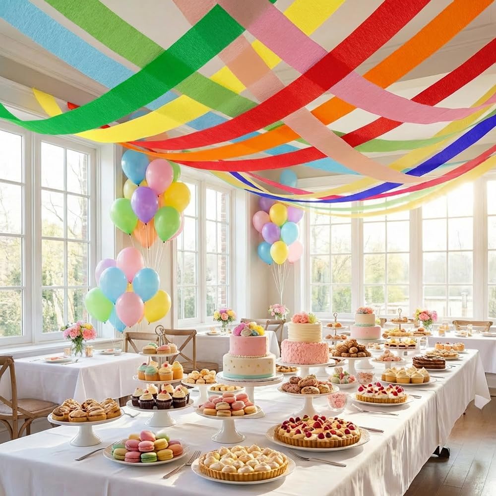 WINDAWNKE 6 Rolls Crepe Paper Streamers 492Ft, Blue Streamers Party Decorations, Crepe Paper Rolls for Birthday,Wedding ((1.8 Inch x 82 Ft/Roll))