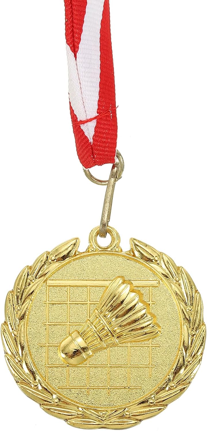 PATIKIL 2" Gold Badminton Medals, 2 Pack Badminton Award Medals with Ribbon Red White for Games Sports Competitions