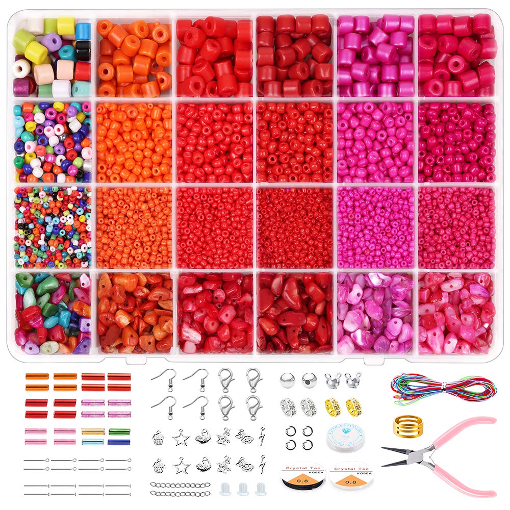 8711PCS Beads for Jewelry Making,Yholin Glass Pony Seed Beads Kit with Bugle Beads Gemstone Chips and Jewelry Findings for Bracelet Necklace Earrings Making,Jewelry Making Kit for Adults Starter Kit