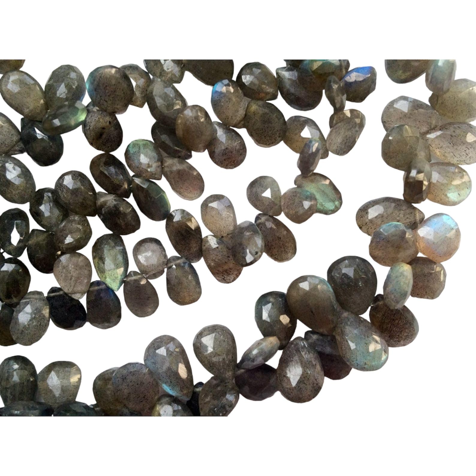 Briolettes à facettes en labradorite véritable éclat joaillerie 8 pouces