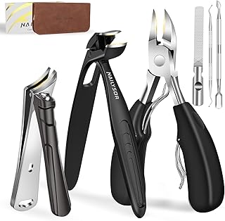Toenail Clippers for Thick Toenails 6Pcs, Long Handle Nail Clippers for Seniors Angled Head with Catcher, 45° Slanted Toe Nail Clippers Curved Blade, Ergonomic Wide Jaw Opening Heavy Duty