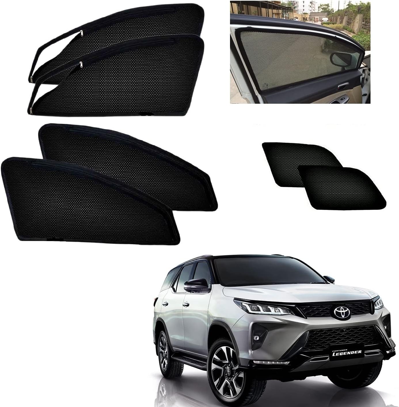 Auto Addict Zipper Magnetic Car Curtain Sunshades (Side Windows,6 Pcs) for Toyota Fortuner New 2021