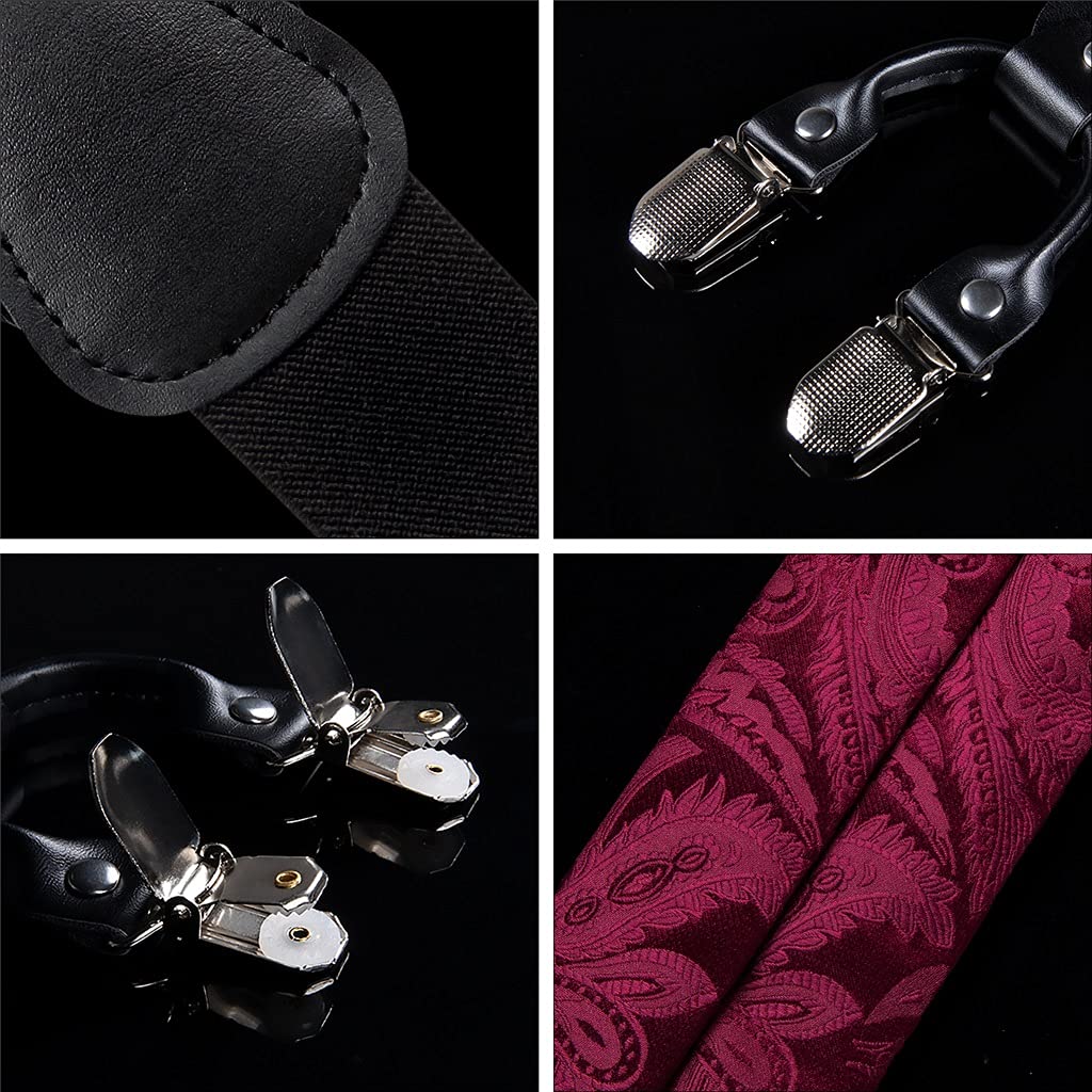 Tirantes elásticos de Seda Rojos para Hombre y Mujer, Ajustables, de Metal, con Forma de Y, 6 Clips, para Pantalones (Color: Talla A, Ajustable) (Talla única)