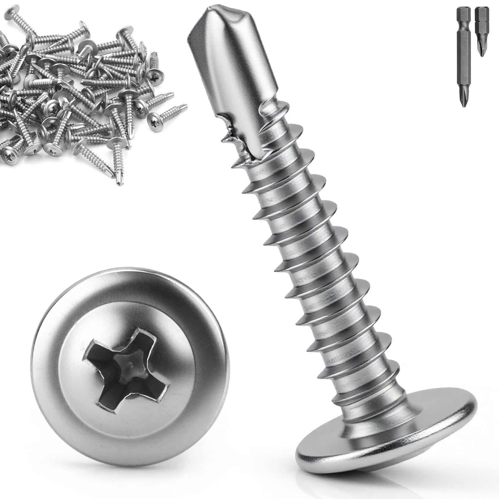 mawmuaw Self Tapping Screws M4.2x16 mm, 80 Pcs Wafer Head Self Drilling Screws Metal 410 Stainless Steel Modified Truss Head Self Tapping Drilling Screw for Wood Plastics Sheet Metal Steel Aluminum