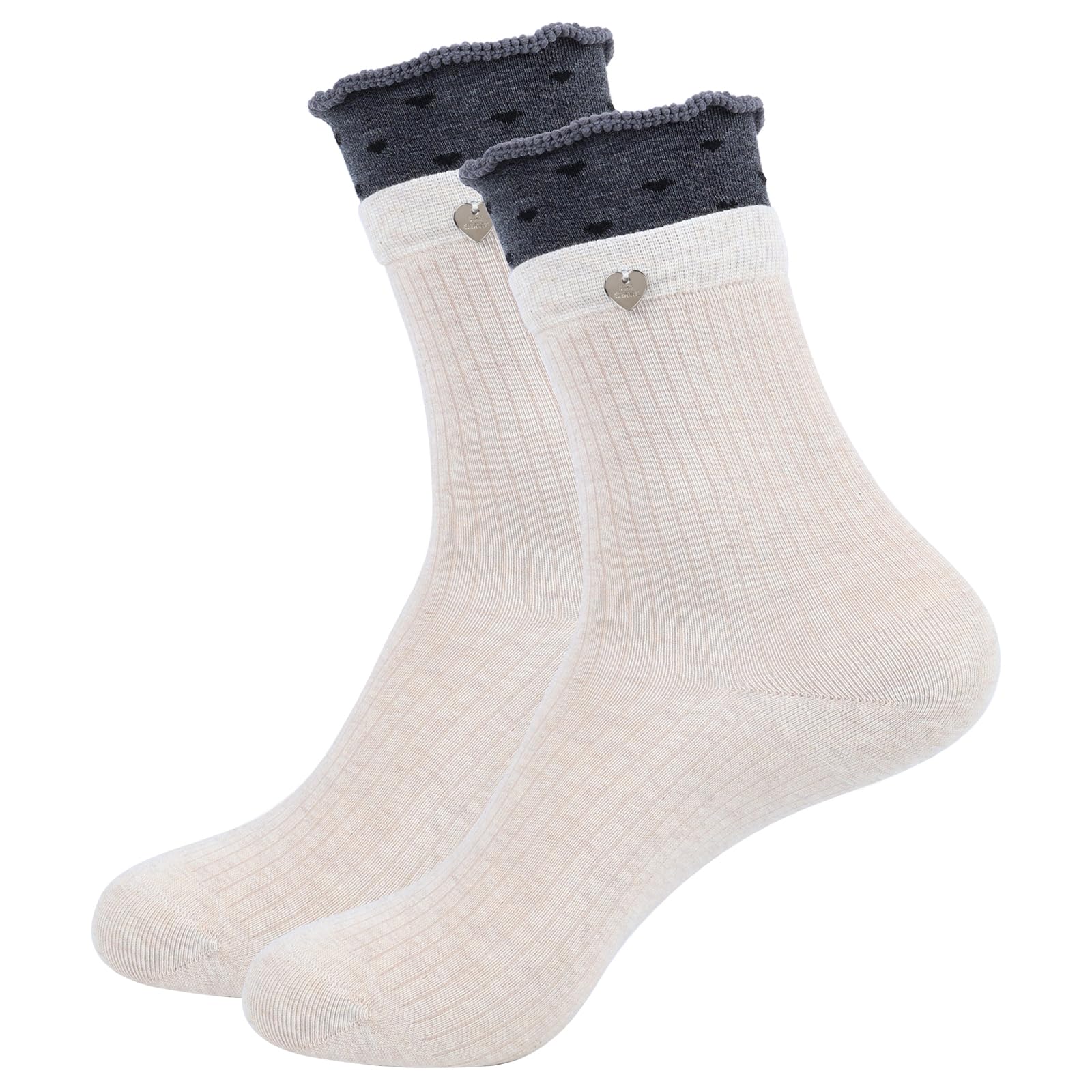 FACHOI Women Thermal Socks, Cotton Ruffle Ankle Socks Winter Warm Novelty Knit Crew Socks for Ladies Bed Home School Work Hiking F4-AXJBW