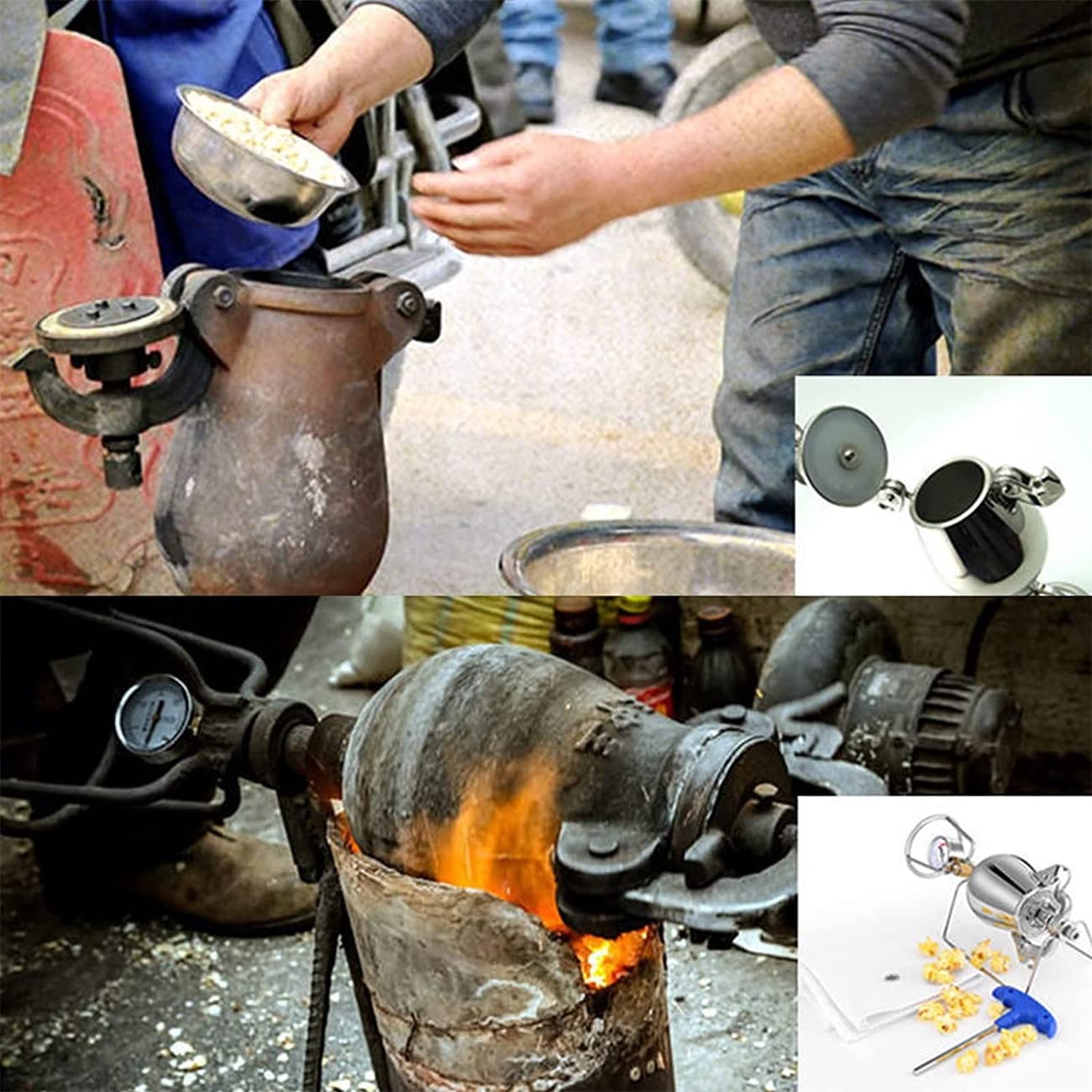 Mini máquina para Hacer Palomitas de maíz Manual de Acero Inoxidable 304, Olla Retro para Palomitas de maíz con un Conjunto Completo de Accesorios, Divertida y Deliciosa