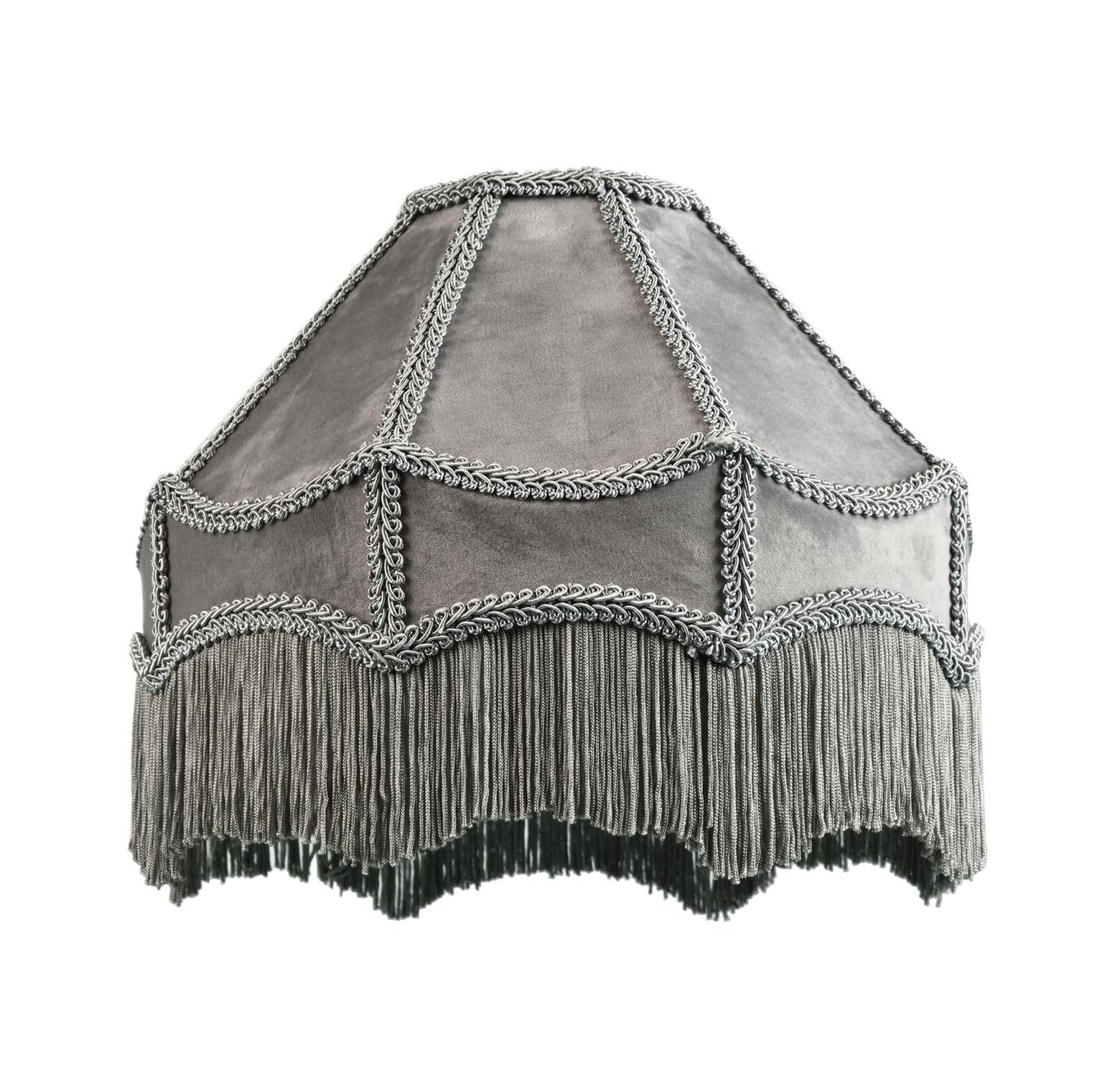 Victorian Empire Lampshade - Dove Grey Velvet - Tassels - 19cm Height