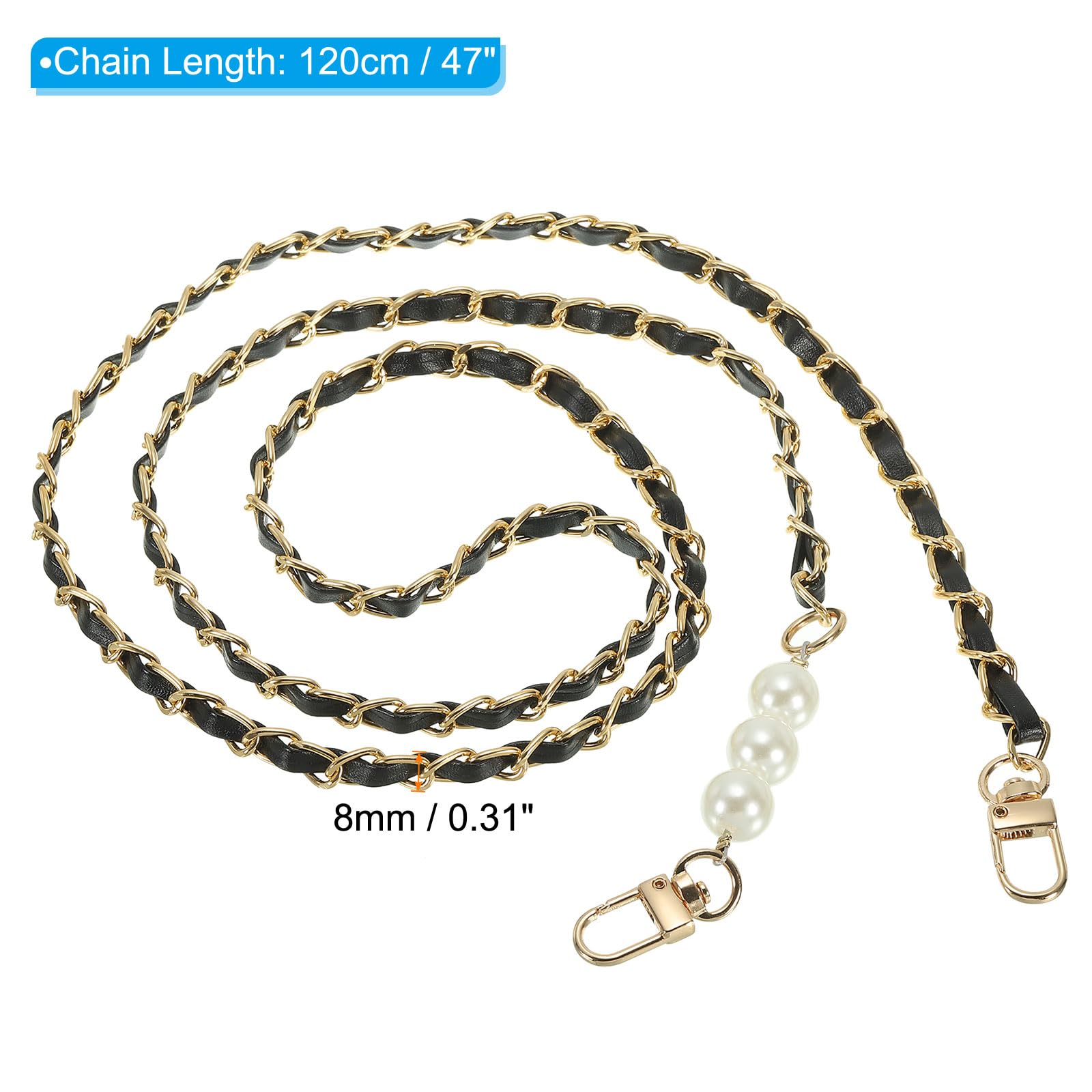 PATIKIL 47 Inch Purse Chain Strap, Leather Metal Chain Strap Replacement Chain for Bag Shoulder Crossbody Clutch Handbags Black/Gold - Image 2