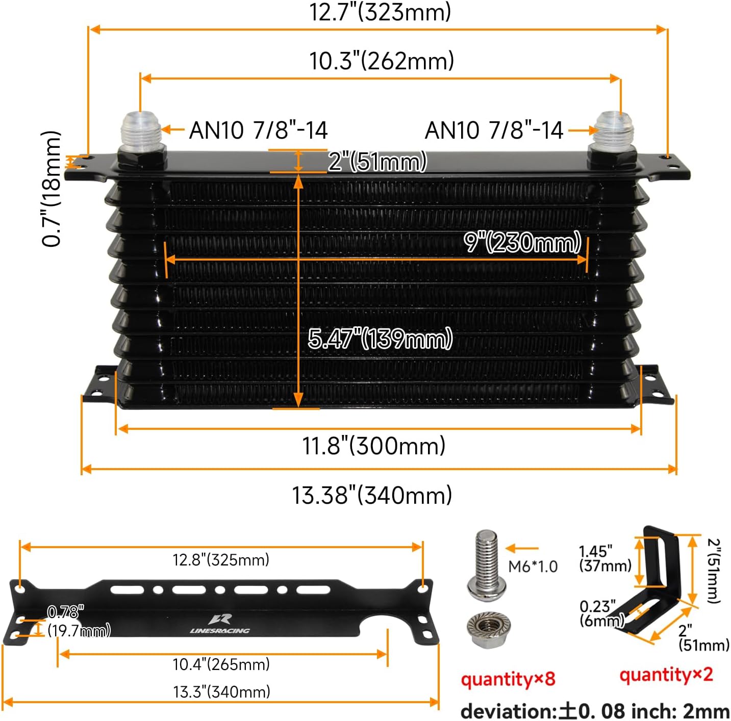 10 Row AN10 Oil Cooler Trust with Bracket and Filter Adapter Hose Kit 3/4 * 16 & M20*1.5