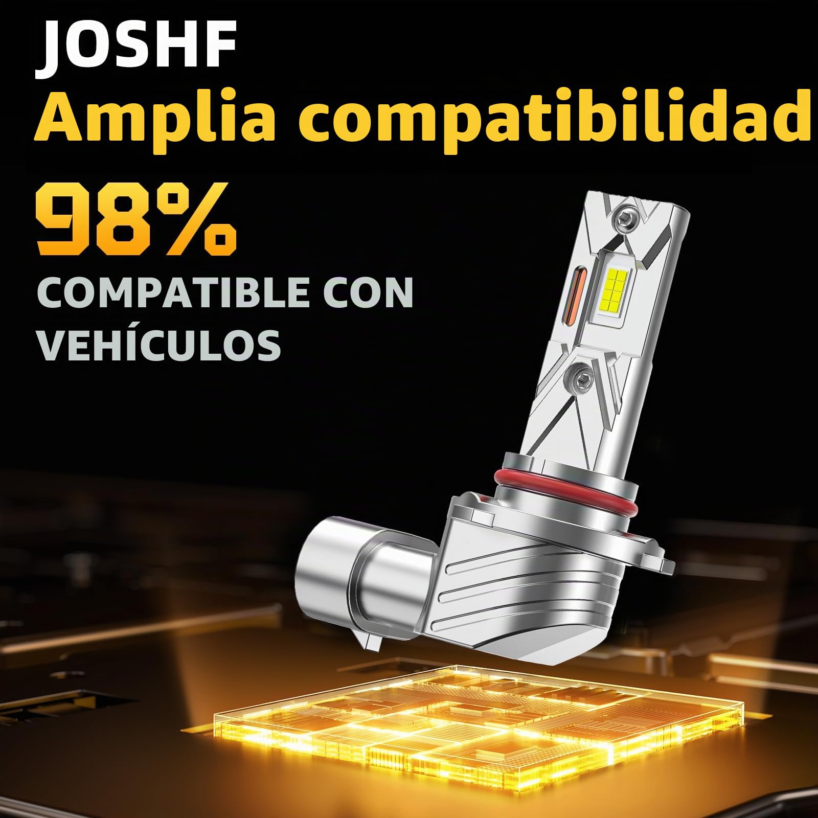 JOSHF Bombilla HB3/9005 LED, 18000LM 6500K Blanco Frío, HB3/9005 LED Diseño Mini 1:1 Plug and Play, para coches y motos, Pack de 2
