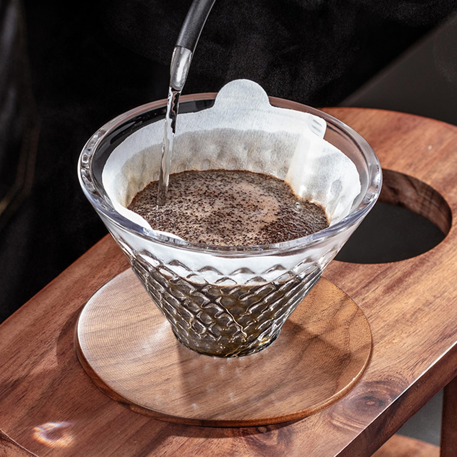 Einfaches Handtropfer Kaffeebrüher Set aus Naturholz und hitzebeständigem Glas Kaffeezubehör für kleine Küchen Ästhetisches Zubehör