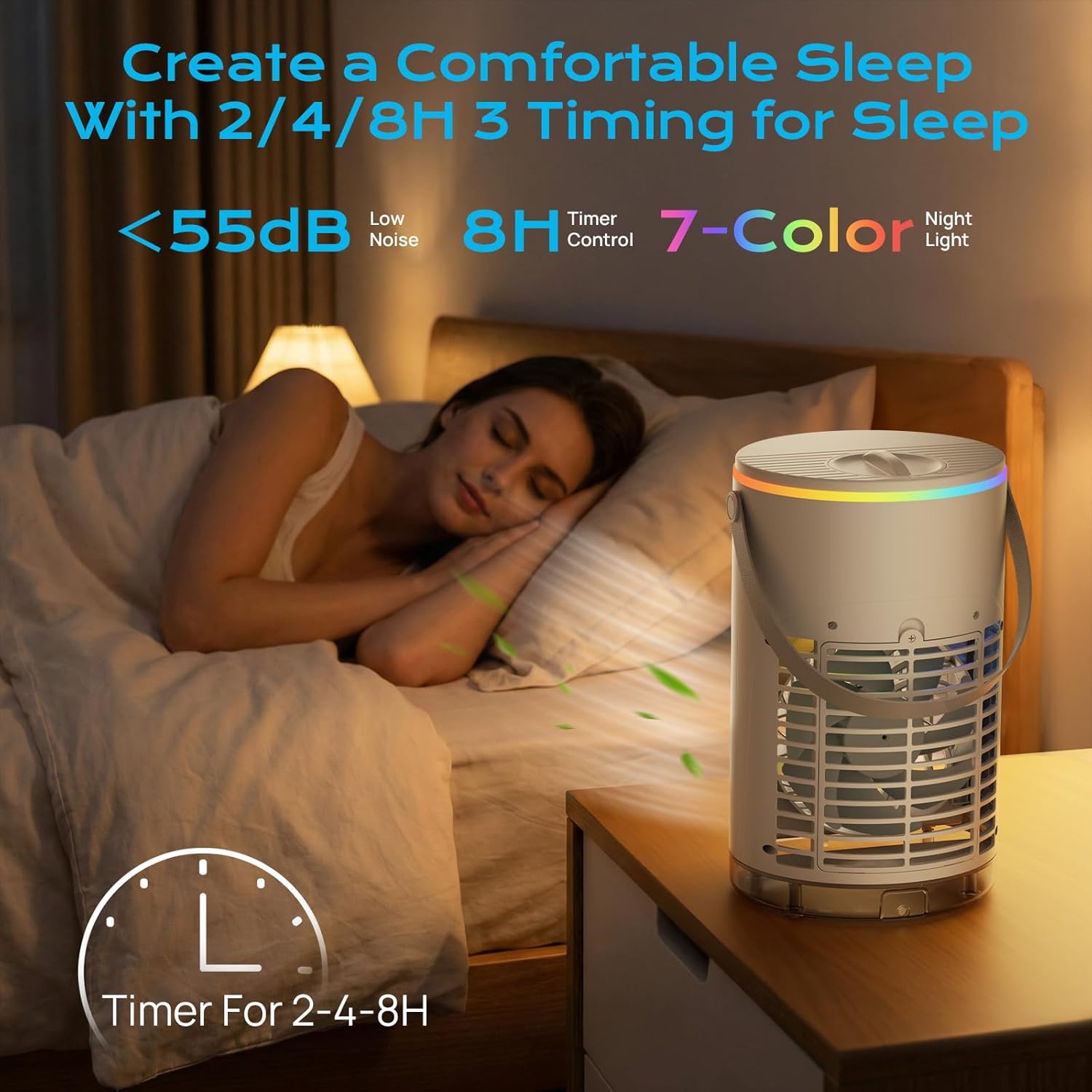 Portable Air Conditioners, Mini Air Conditioner with Remote Control, 3 Speed, 3 Mist Modes, 7 Light,1-4H Timer, Evaporative Air Cooler Fan for Bedroom Office