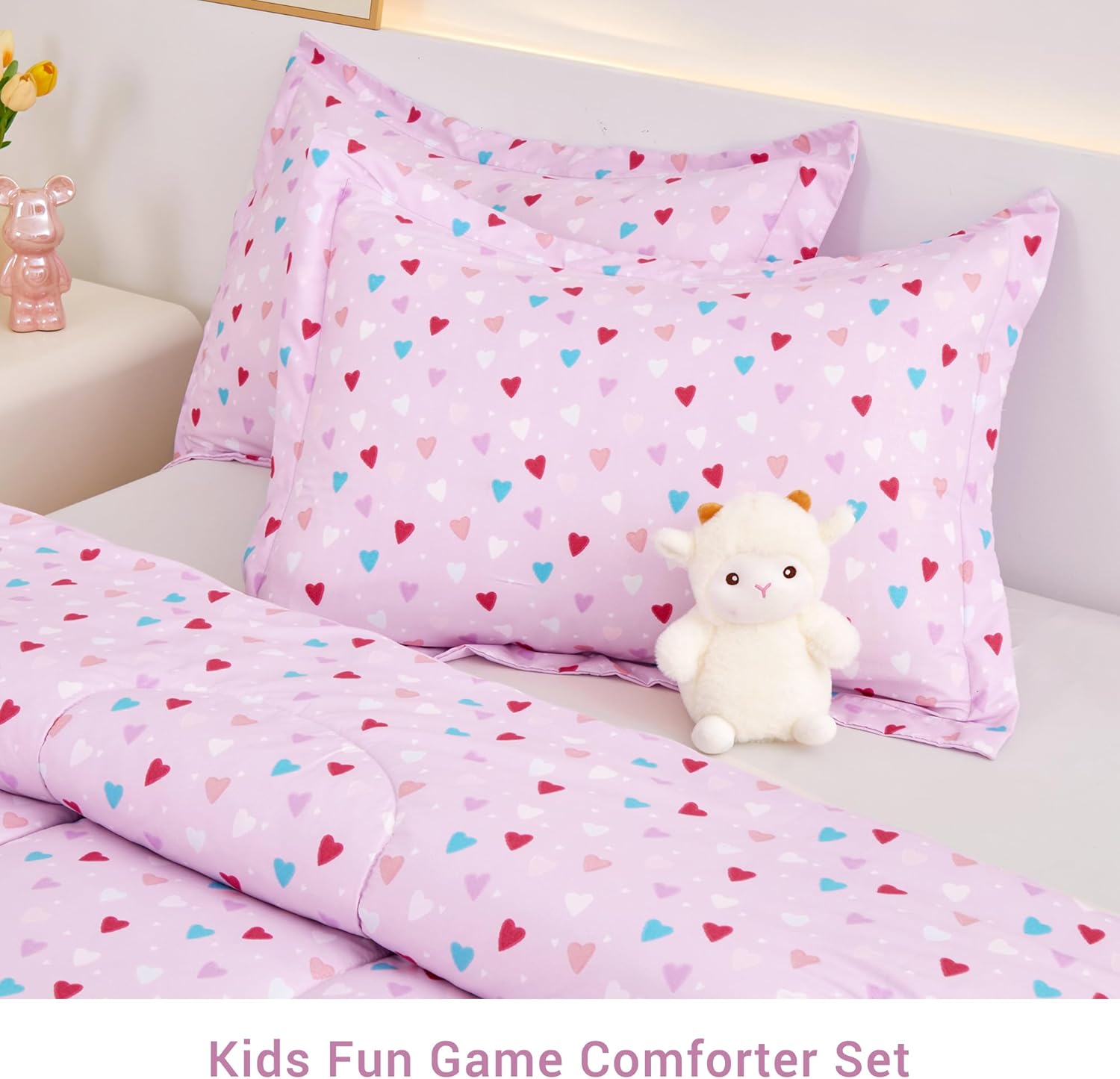 Viviland Kids Twin Bedding Sets for Girls, Soft Microfiber Twin Comforter Set, Purple Heart - Image 4
