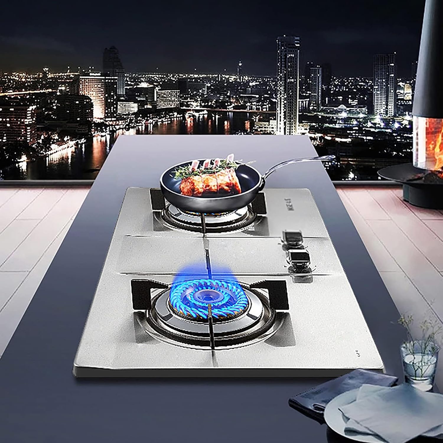 Burner Gas Cooker gas hob 71cm Built-in Cooktop, 2 Hob, Natural Gas/Propane, Safety Valves, Automatic Switch-Off, Cast Iron Pan Support, Compact And Practical Design