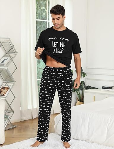 Miniatura 3 de EISHOPEER Bonito conjunto de pijama para mujer estampado, manga corta, pantalones largos, pijamas