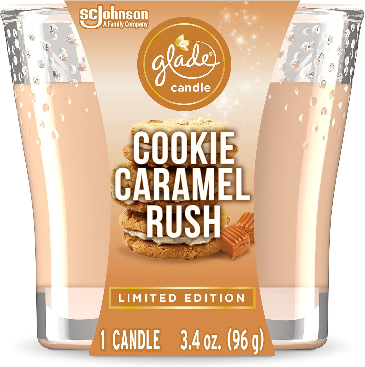 Glade Candle Jar, Air Freshener, Cookie Caramel Rush, 3.4 Oz
