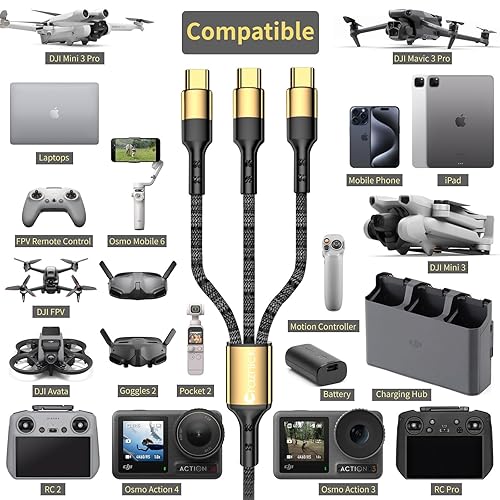 Miniatura 2 de Cable de carga para DJI Mini 4KMini 4 ProMini 3 ProMavic 3 ProMini 2 SEAir 3Avata 2AvataFPV Accesorios 3 en 2 Cable de carga rápida USB Tipo-C 5A