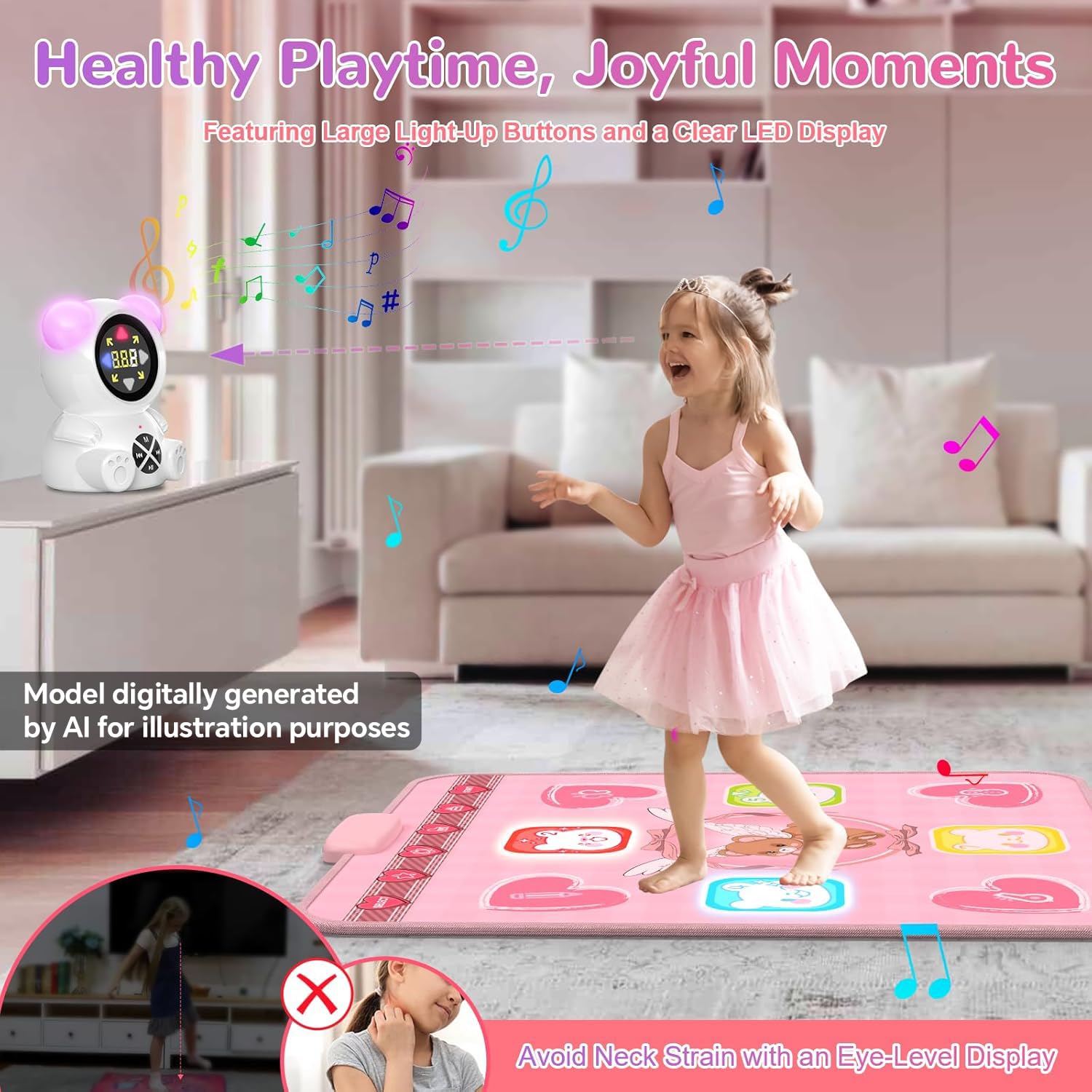 Tappetino da Ballo Ricaricabile per Ragazze, Tappetino da Ballo Luminoso con Bluetooth, 5 modalità di Gioco e luci LED, Regali di Natale e Compleanno per Bambine dai 3 ai 12 Anni (Rosa)