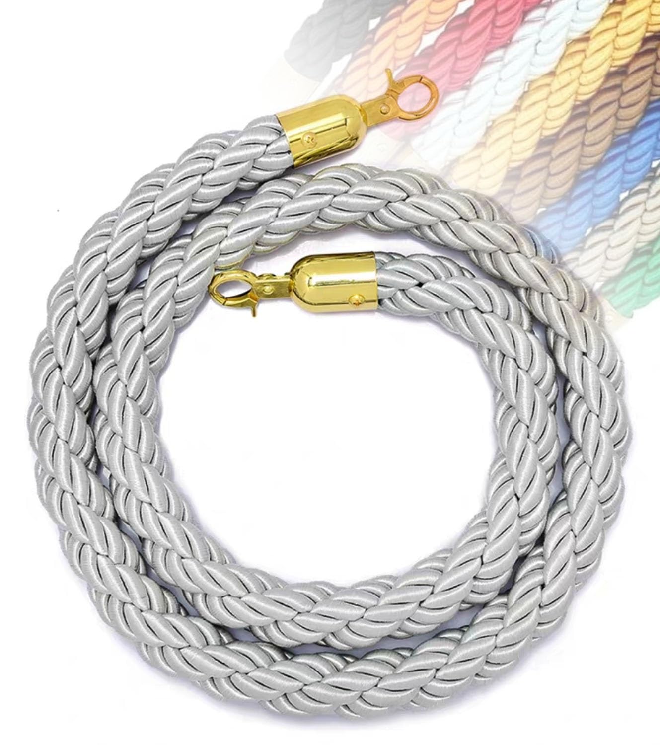 Aioneer 11 Colors Queue Barrier Rope 1-3M With Hooks For Posts & Stands, Crowd Control Stanchion Rope, Hotel Visitor Guidance, Safety Barrier,-Silver-3M