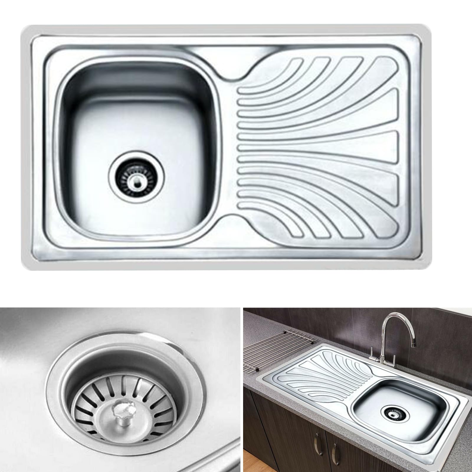 ARA CHOICE Stainless Steel Kitchen Undermount Sink 1.0 Square Compact Catering Single One Bowl Modern Reversible with Drainer & Inset Plumbing Wastes Set