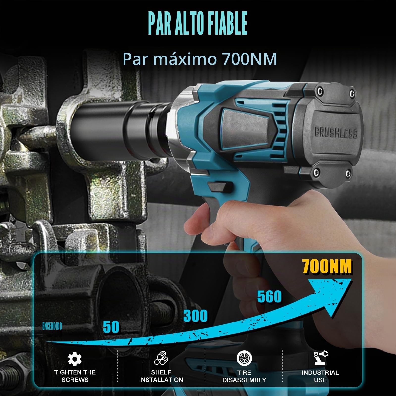 Atornillador de impacto de 700 Nm con batería para Makita 18 V (sin batería), llave de 1/2 pulgada sin escobillas con 6 tuercas y luz LED