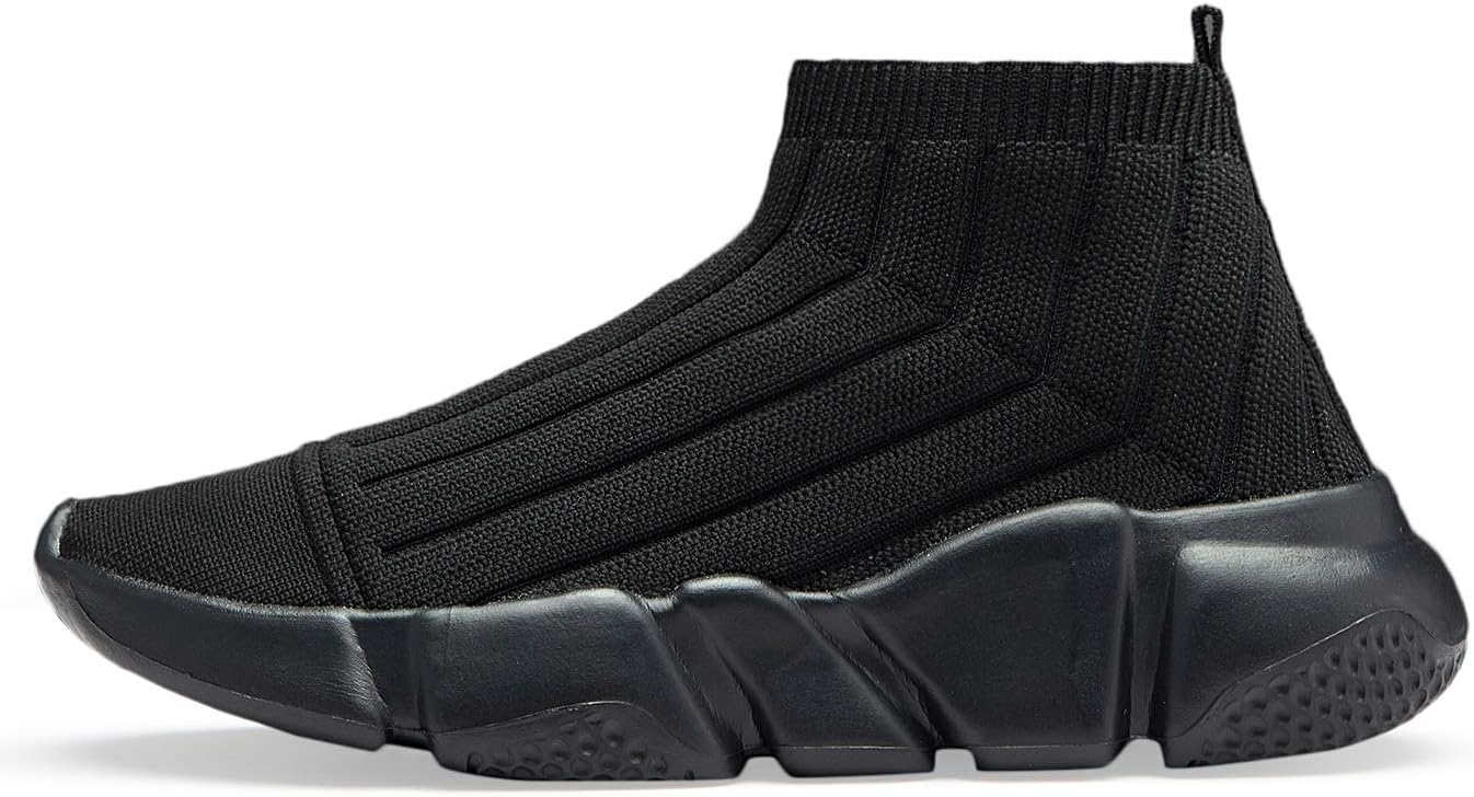 Santiro Boys Shoes Girls Sock Shoes Knit Breathable Slip On Shoes 4.5 Big Kid All Black 1 image 2 of 6 B086W58VHZ