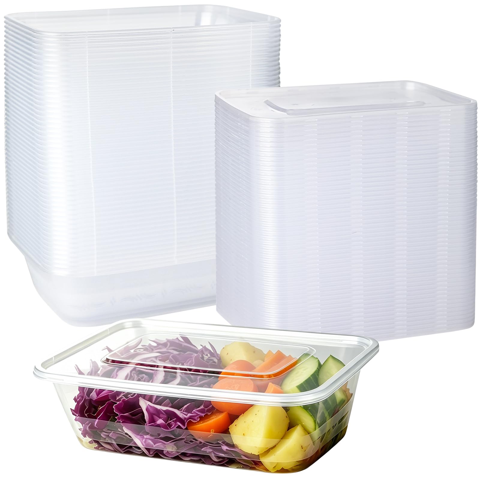 Lekeeu Plastic Microwave Freezer Safe Containers with Lids 50Pack 750ML