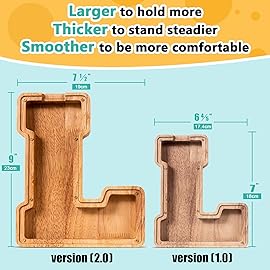 SummiDate Wooden Letter Piggy Bank for Kids| Piggy Bank for Boys Girls Toddler| Alphabet L Money Bank| Personalized Initial Wood Coin Bank Birthday for Kids (L)