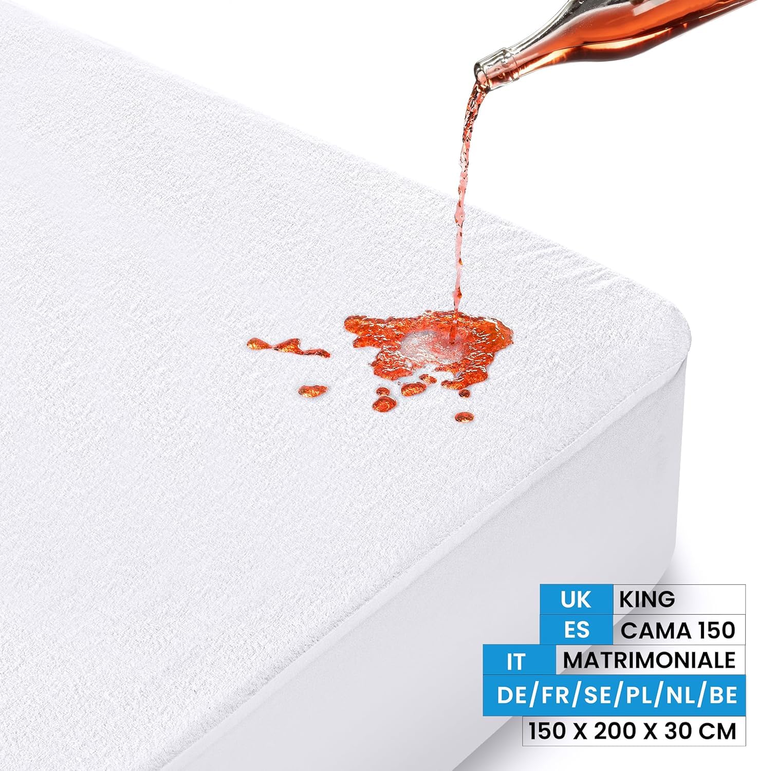 Utopia Bedding Coprimaterasso Matrimoniale Impermeabile 150 x 200 x 30 cm, Certificato OEKO-TEX, Proteggi Materasso, Traspirante, Lavabile, Stile Montato Tutto Intorno Elastico