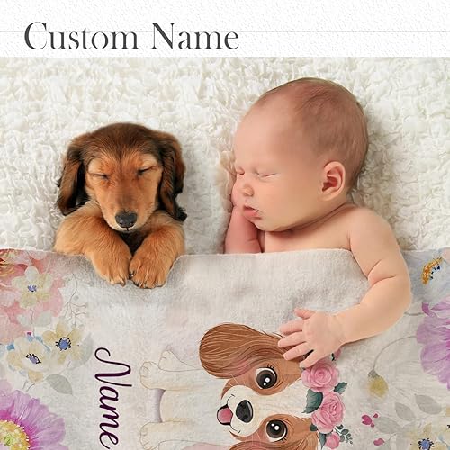 Miniatura 5 de D-Story Manta personalizada con nombre de bebé, manta personalizada con temática de Cavalier King Charles, regalo para recién nacidos para bebé,