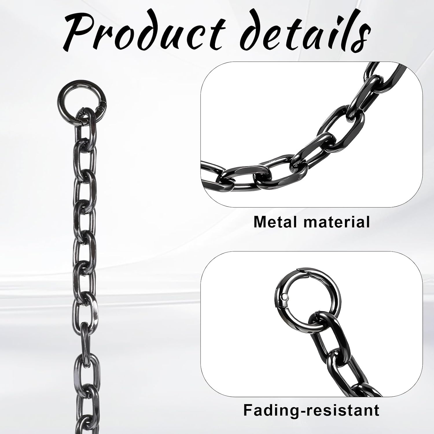 Heavy Chunky Link Chain Strap 8.6 Inch Aluminum Black